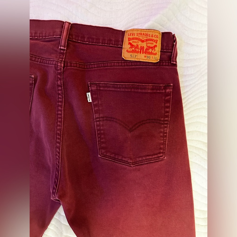 Burgundy Levi's Jeans, 513 Style, 36x30